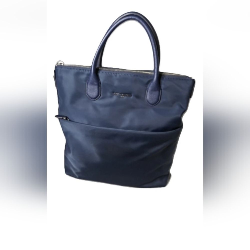 Vintage Karl Lagerfeld Paris Tote Blue Nylon Handbag Carryall Foldaway